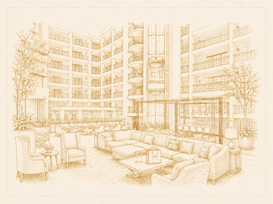 Illustration of the Embassy Suites atrium